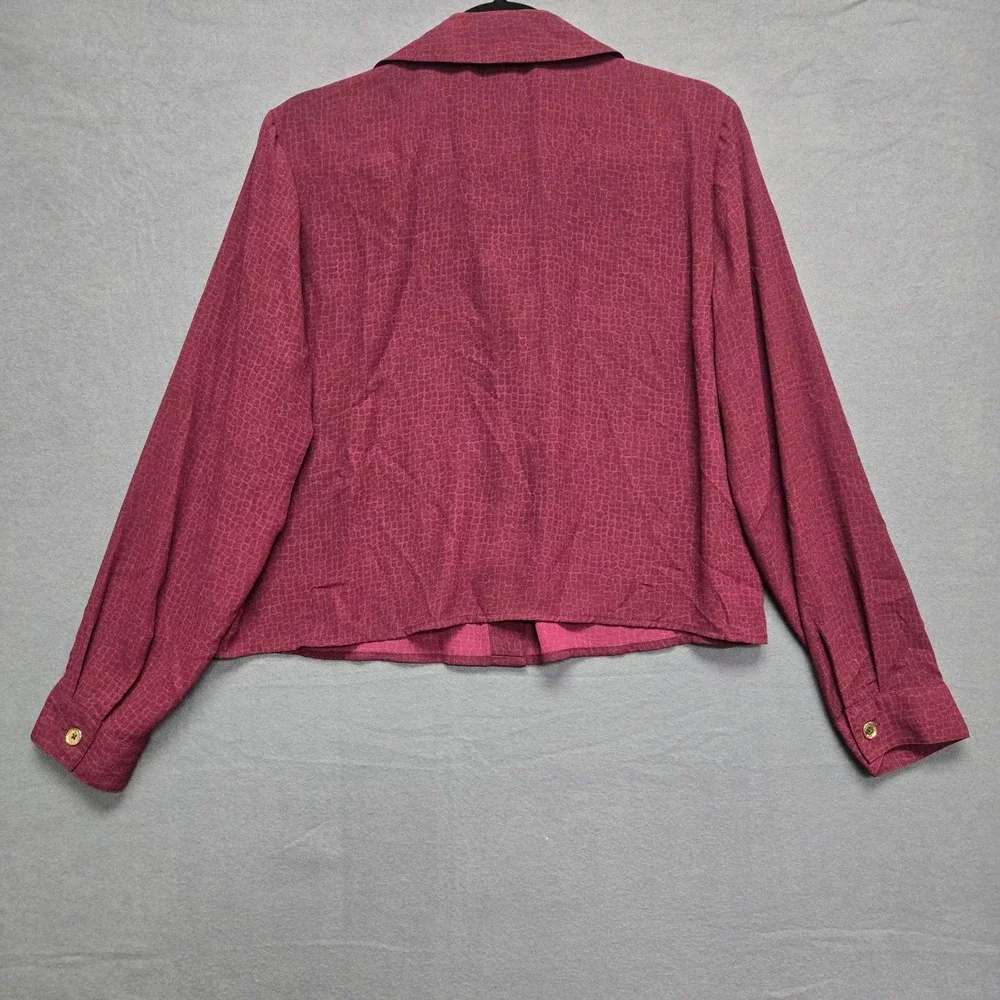 Michael‎ Kors Blouse Snakeskin Print L Dark Berry Long Sleeve Collared Top